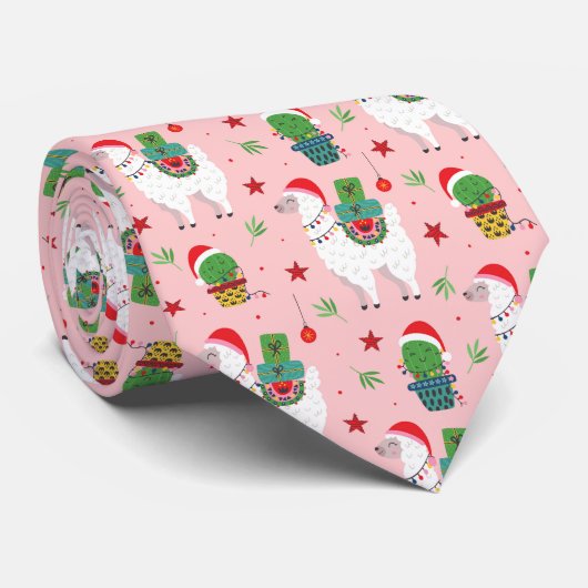 ラマとサクティクリスマスパターン ネクタイ (ロール)