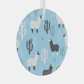 ラマとサボテンかわいい柄。 ガラスオーナメント (正面右)