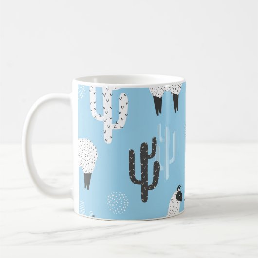 ラマとサボテンかわいい柄。 コーヒーマグカップ (左)