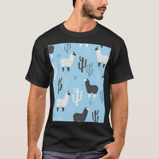 ラマとサボテンかわいい柄。 Tシャツ (正面)