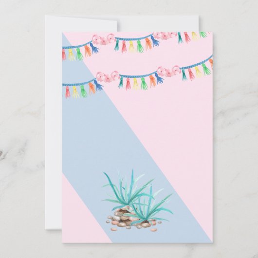 ラマとサボテンのピンクとブルーのジェンダーが明らかにする 招待状 (裏面)