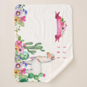 ラマとサボテンのフローラベビー名マイルストーンフォト シェルパブランケット (正面)