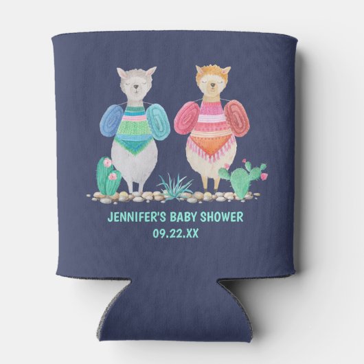 ラマとサボテンの水彩赤ちゃんシャワーカスタム 缶クーラー (裏面)