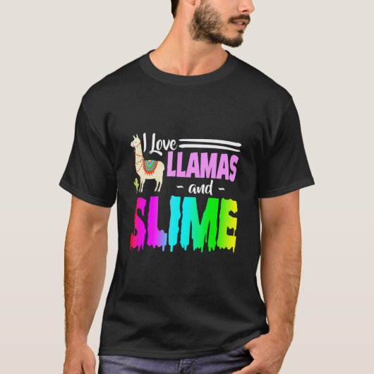 ラマとスライムが好きな女性のためのレインボーピンク Tシャツ (正面)
