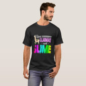 ラマとスライムが好きな女性のためのレインボーピンク Tシャツ (正面フル)