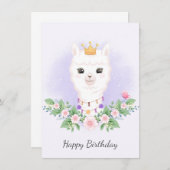 ラマとブーケの水彩誕生日カード (正面/裏面)