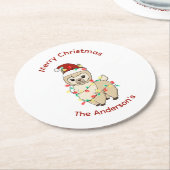 ラマとライトメリークリスマスハッピーホリデー ラウンドペーパーコースター (アングル)