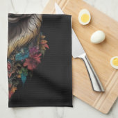 ラマと花のポートレート キッチンタオル (四つ折り)