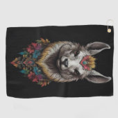 ラマと花のポートレート ゴルフタオル (横)