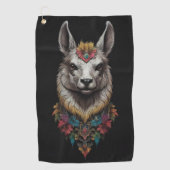ラマと花のポートレート ゴルフタオル (正面)