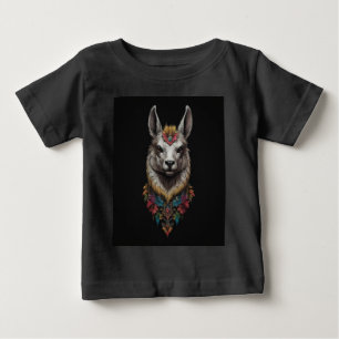 ラマと花の肖像 ベビーTシャツ
