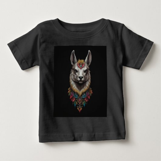 ラマと花の肖像 ベビーTシャツ (正面)
