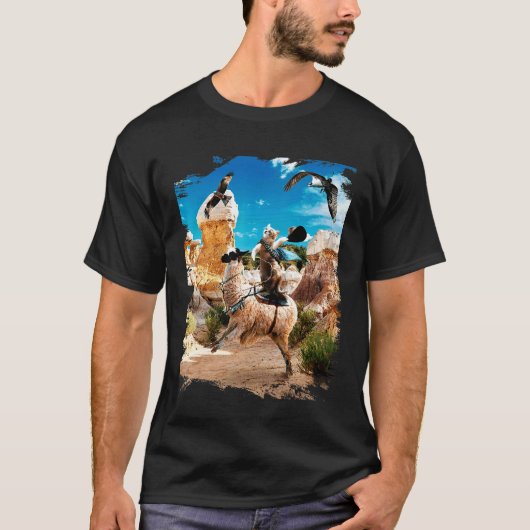 ラマに乗るネコ Tシャツ (正面)