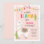 ラマのおもしろいの誕生日の招待のAlpaceの全フェスタ 招待状 (正面/裏面)