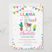 ラマのおもしろい誕生日の招待状。女の子が初日 招待状 (正面)