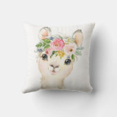 ラマのアルパカのBohoの女の赤ちゃんの子供部屋の花柄の枕 クッション (裏面)