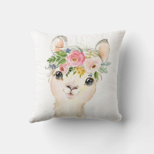 ラマのアルパカのBohoの女の赤ちゃんの子供部屋の花柄の枕 クッション (裏面)