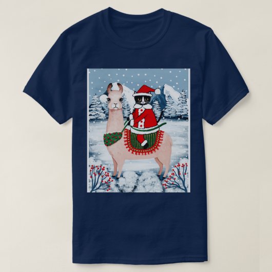ラマのサンタ爪が満杯 Tシャツ (デザイン正面)