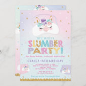ラマのスランバー・パーティーの誕生日の招待状のSleepover 招待状 (正面/裏面)