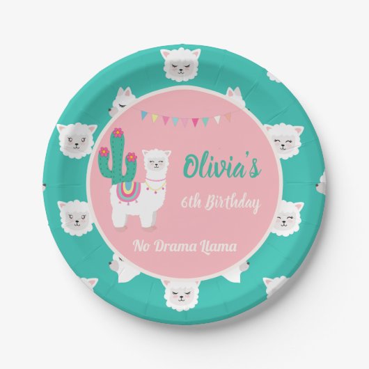 ラマのピンクの紙皿 ペーパープレート (正面)