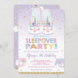 ラマのユニコーンのSleepoverの誕生会の眠り 招待状