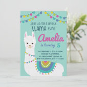 ラマの全おもしろいかわいい誕生日パーティー年齢 招待状 (スタンド正面)