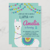 ラマの全おもしろいかわいい誕生日パーティー年齢 招待状 (正面/裏面)