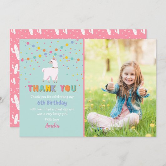 ラマの写真ありがとうカード 招待状 (正面/裏面)