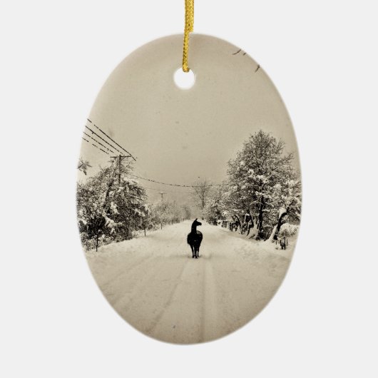 ラマの冬 セラミックオーナメント (正面)