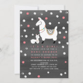 ラマの女の子の水彩画のベビーシャワー 招待状 (正面)