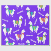 ラマの女の子の誕生日名前をカスタムするおよび色 ラッピングペーパー (フラット)