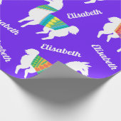 ラマの女の子の誕生日名前をカスタムするおよび色 ラッピングペーパー (角)