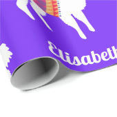 ラマの女の子の誕生日名前をカスタムするおよび色 ラッピングペーパー (ロールコーナー)