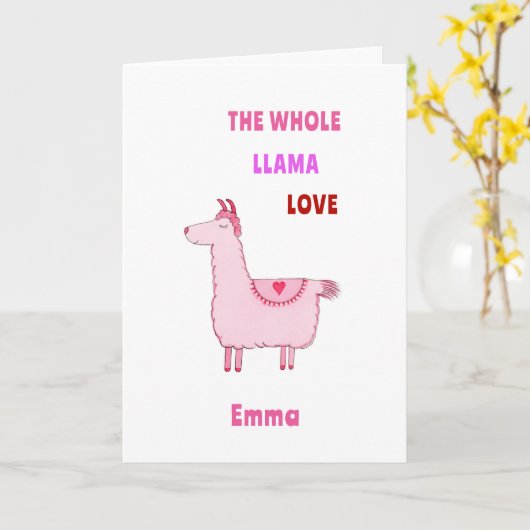 ラマの愛がいっぱい バレンタインデーのカード カード (黄色い花)