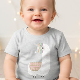 ラマの楽しいカラフルなパステルカラーの子供たち ベビーTシャツ