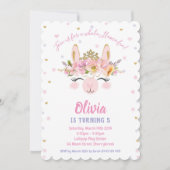 ラマの楽しい誕生日招待状 女の子 アルパカ 招待状 (正面)