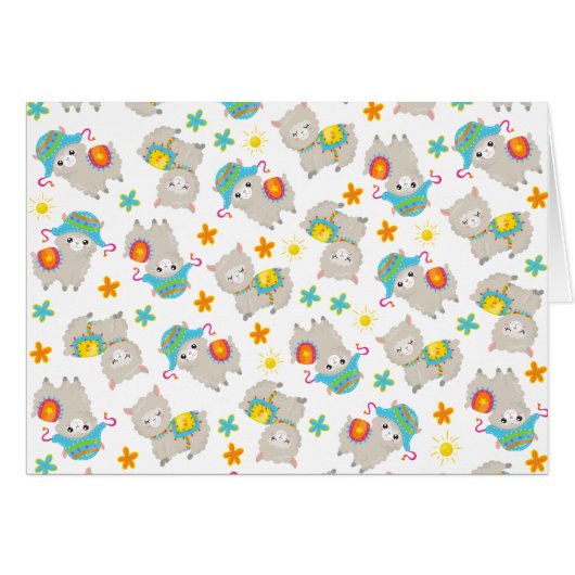 ラマの模様、かわいいラマ、アルパカ、花 (正面横)