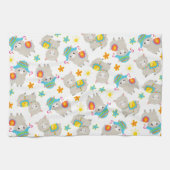 ラマの模様、かわいいラマ、アルパカ、花 キッチンタオル (横)