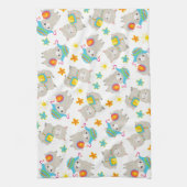 ラマの模様、かわいいラマ、アルパカ、花 キッチンタオル (縦)