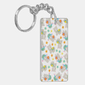 ラマの模様、かわいいラマ、アルパカ、花 キーホルダー (正面左)