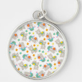 ラマの模様、かわいいラマ、アルパカ、花 キーホルダー (正面)