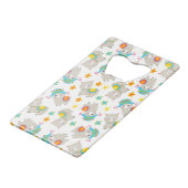 ラマの模様、かわいいラマ、アルパカ、花 クレジットカード栓抜き (裏面アングル)