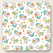 ラマの模様、かわいいラマ、アルパカ、花 コースター (正面)