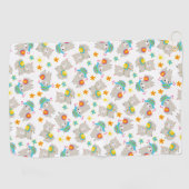 ラマの模様、かわいいラマ、アルパカ、花 ゴルフタオル (横)