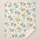 ラマの模様、かわいいラマ、アルパカ、花 シェルパブランケット (正面)