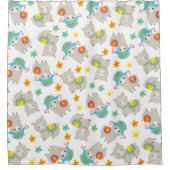 ラマの模様、かわいいラマ、アルパカ、花 シャワーカーテン (正面)