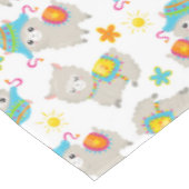 ラマの模様、かわいいラマ、アルパカ、花 テーブルクロス (アングル)