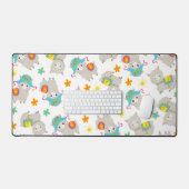 ラマの模様、かわいいラマ、アルパカ、花 デスクマット (キーボード&マウス)