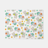 ラマの模様、かわいいラマ、アルパカ、花 ドアマット (正面)