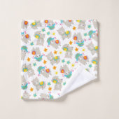 ラマの模様、かわいいラマ、アルパカ、花 バスタオルセット (ウォッシュタオル)